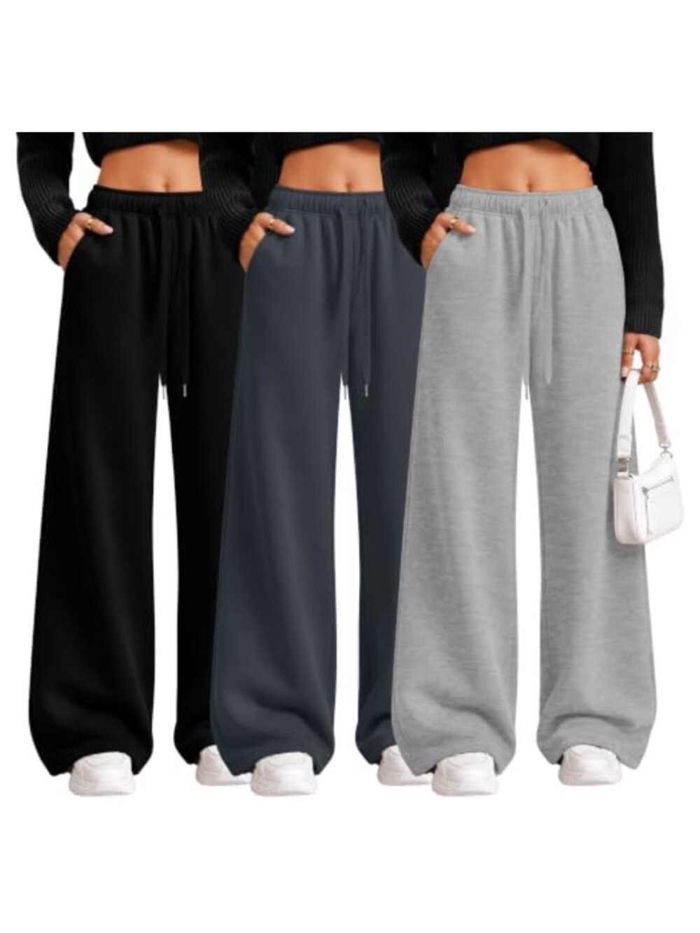 Wide Leg Sweatpants Baggy Lounge Pants 3 Pack Pull-On - Picture 1 of 6
